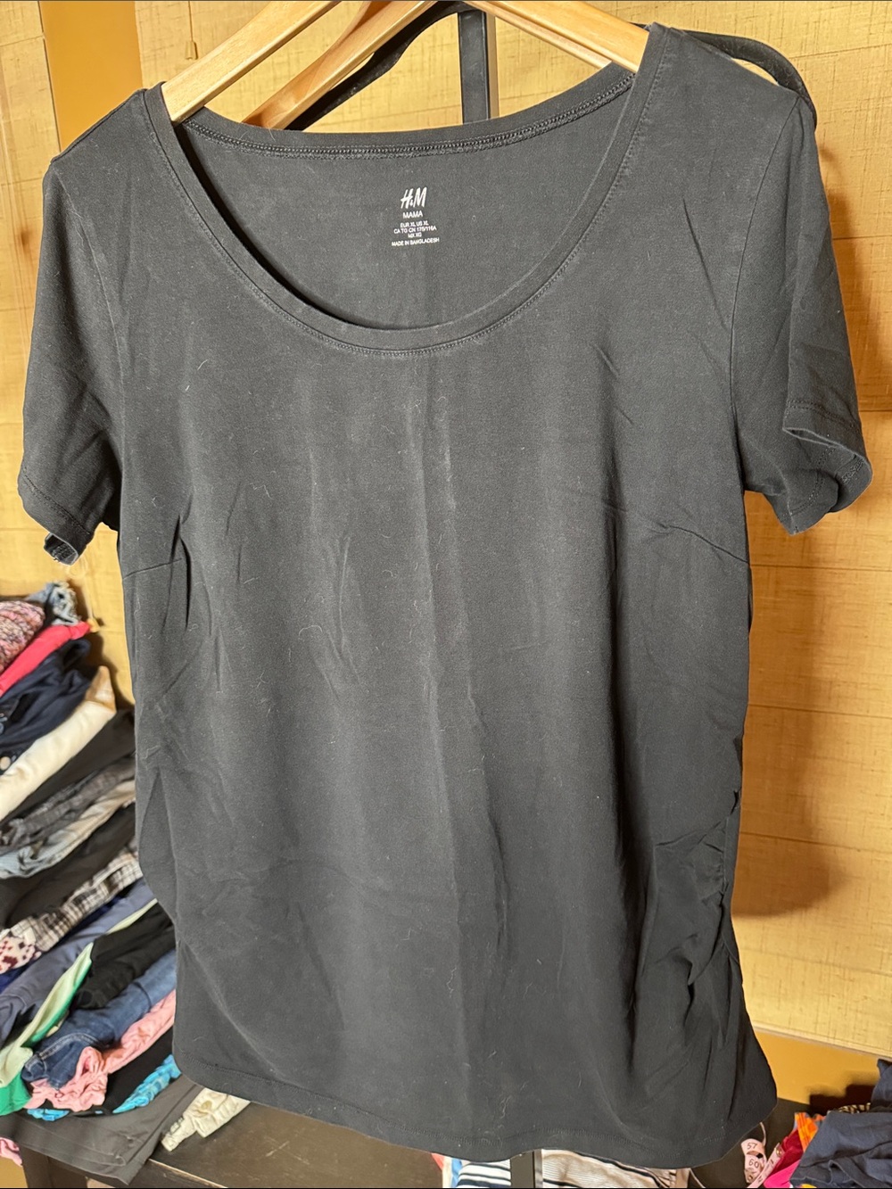 H&M MAMA Maternity Black Ruched Side Tee Shirt XL Soft Stretch - Picture 2 of 7